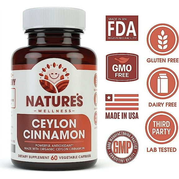 Organic Ceylon Cinnamon - 1200 mg | Powerful Antioxidant Promotes Heart Health | Maintains Joint Health and Mobility | Non-GMO | 60 Veg Capsules