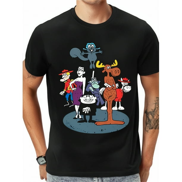Rocky con Bulwinkel y sus amigos - Rocky Bulwinkel - Camiseta divertida de manga corta para hombre, estampada, color negro, para adultos, hombres, mujeres, adolescentes, jóvenes.