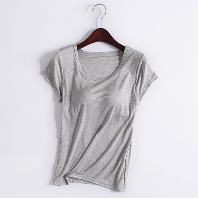 Neewe Tank Top for Women with Built-in Padded Bra Short Sleeve Shirt Cotton Linen Soft Pajamas Daily Outfits