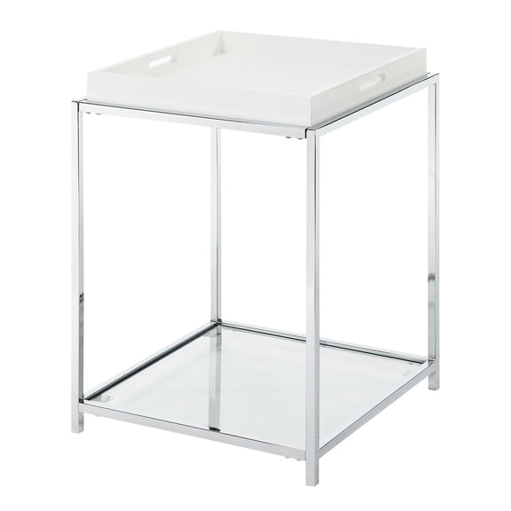 Pemberly Row Square Steel Frame Glass End Table in Chrome