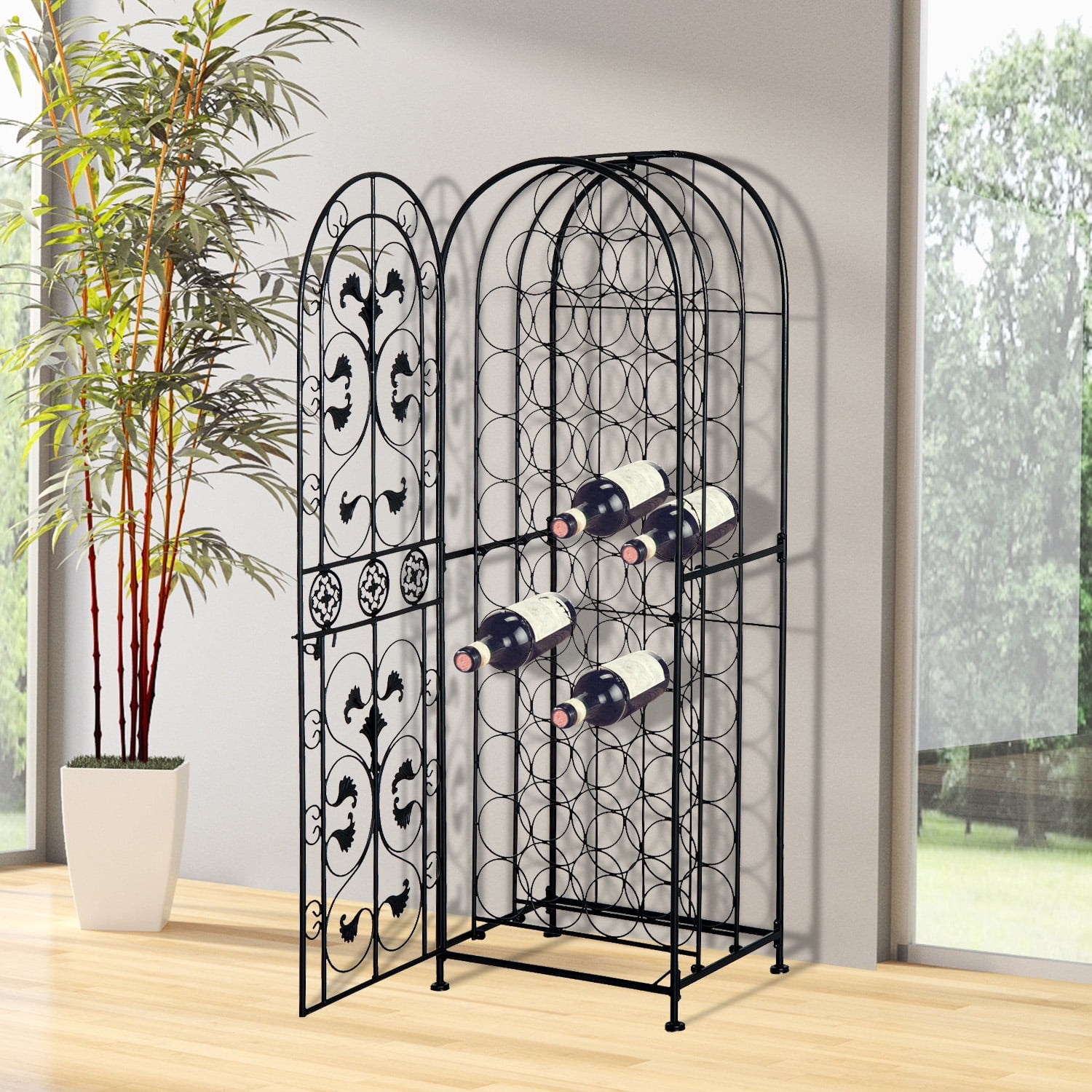 Anself 45 Bottle FreeStanding Decorative Wrought Iron Wine Rack Jail
