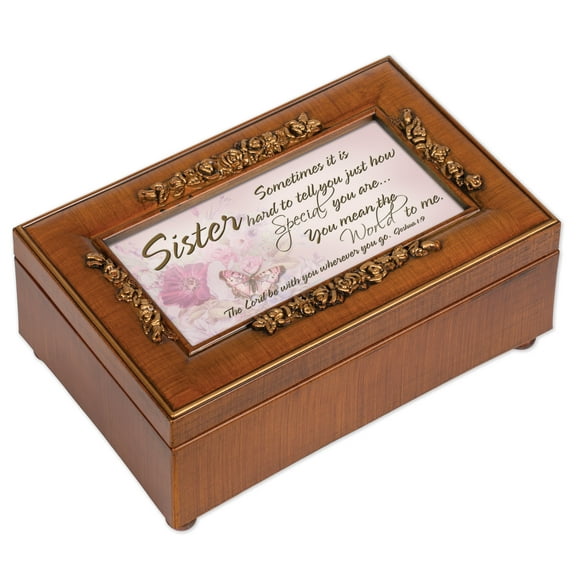 Sister Inspirational Decorative Rose Music Jewelry Box Plays Amazing Grace