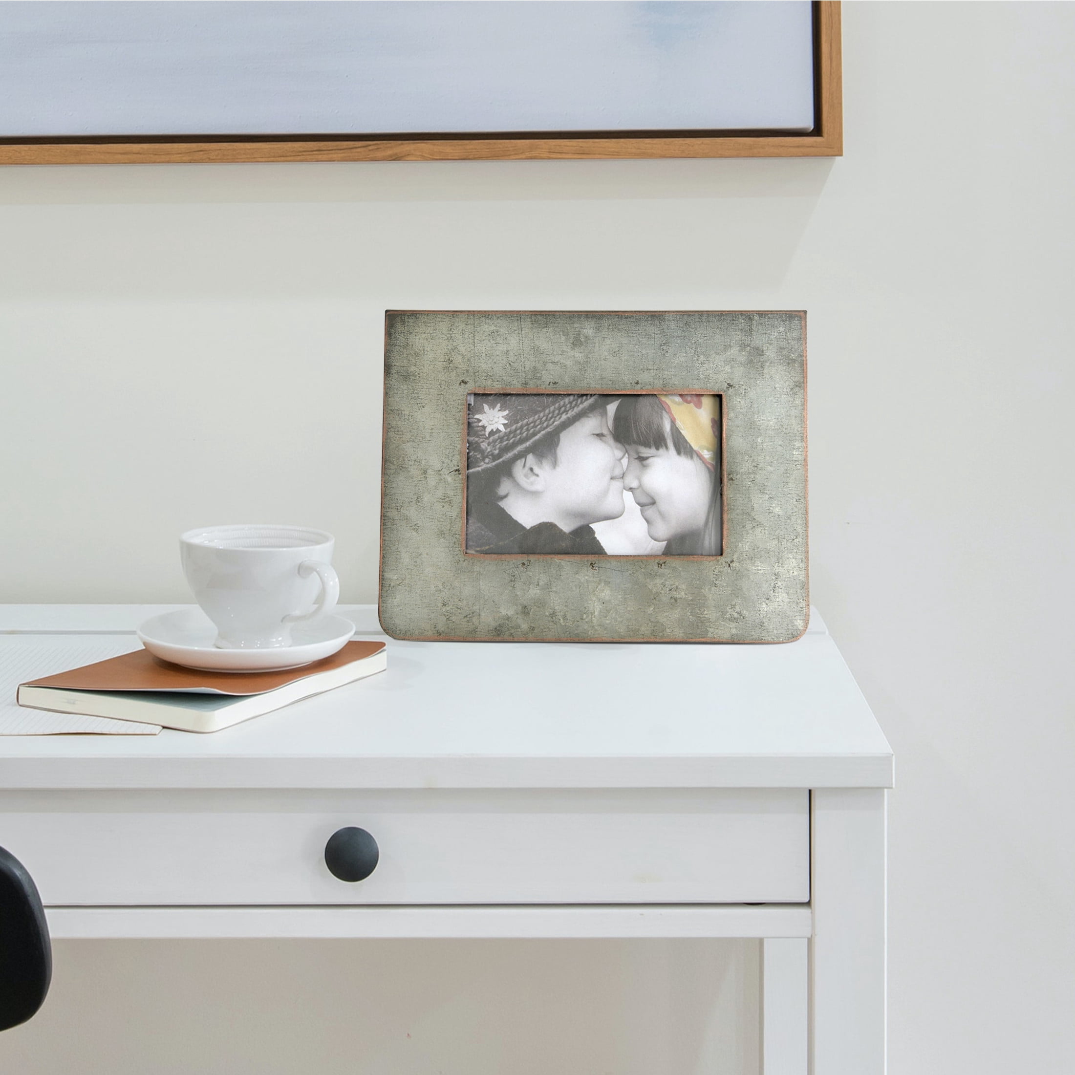 Creative Co-Op Galvanized 2-Sided Standing Picture Frame, Holds 3" x 5" Photos, 8.75" L