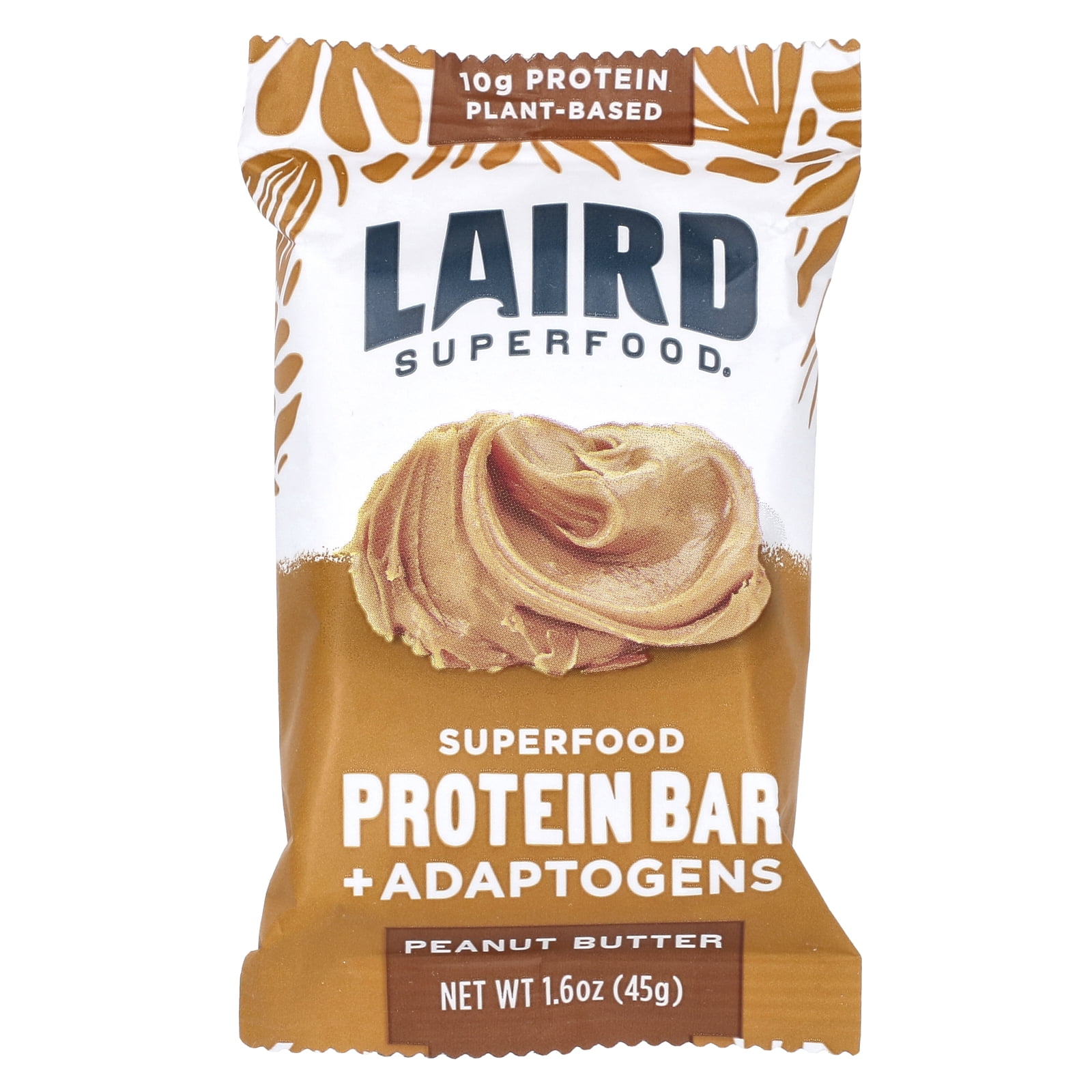 Laird Superfood Protein Bar + Adaptogens, Peanut Butter, 10 Bars, 1.6 oz (45 g) Each