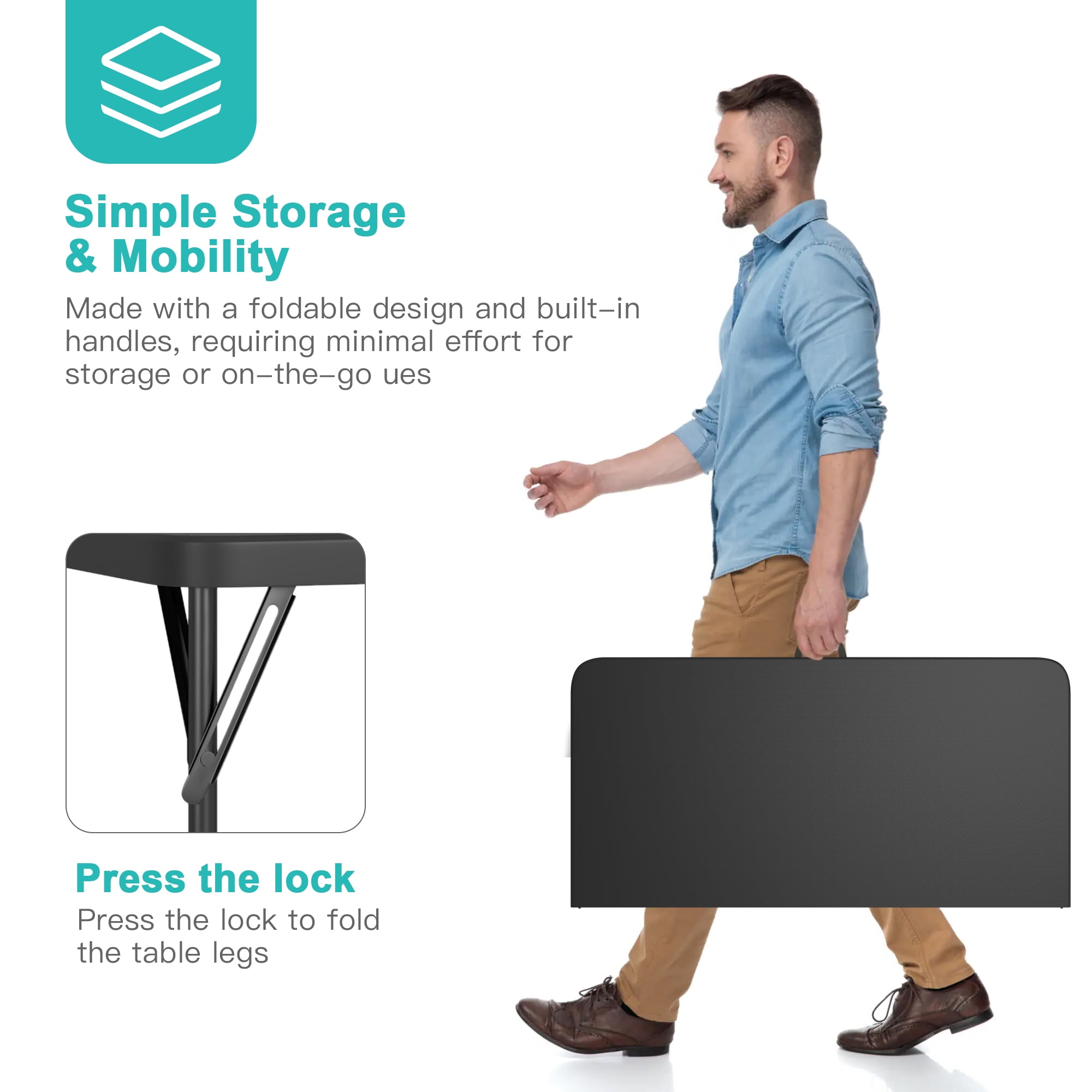 Demi Bonn 5-Piece Folding Multipurpose Card Table Set with 4 Chair, 4 Players Camping Table Chair Set for Indoor or Outdoor Use, Black