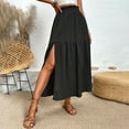 thumbnail image 2 of SMihono Womens Skirt High Waist Pleated Slit Hem Flowy Skirts Casual Solid Boho Skirts Elastic Office Daily Flowy Midi Skirt Black 8, 2 of 5
