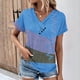 thumbnail image 1 of Fiudx Ofertas Flash Del Día Top Informal de Primavera y Verano de Manga Corta con Cuello En V para Mujer, 1 of 5