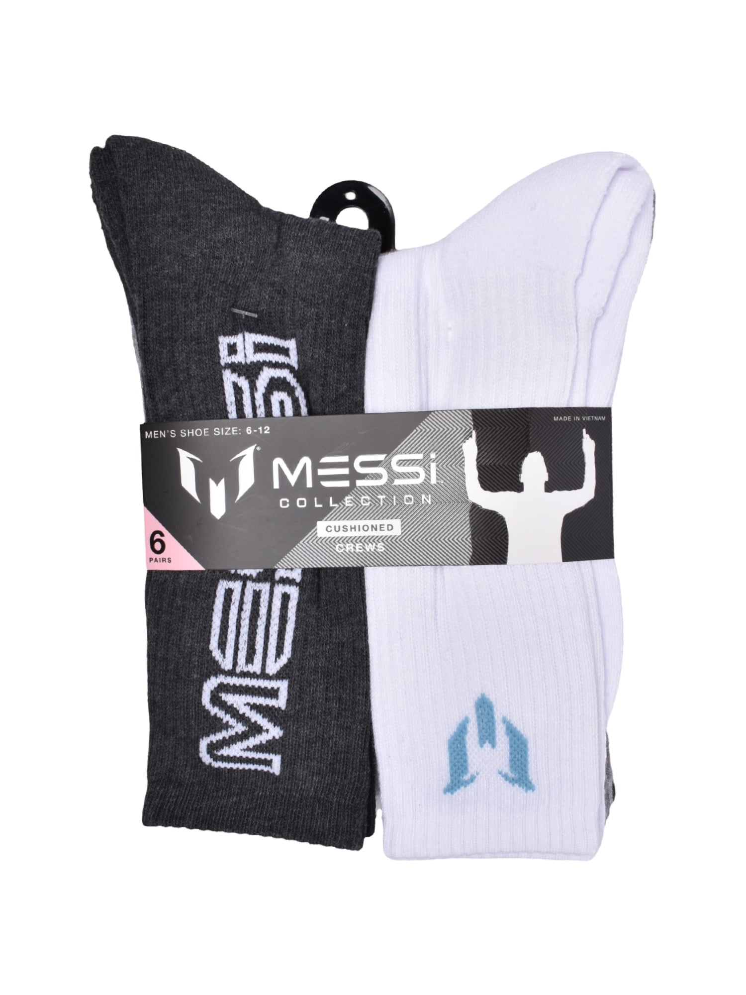 Messi Men's 6-Pack Crew Socks, Sock Size 10-13