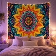 thumbnail image 2 of Yellow Floral Mandala Against Teal Leaves, Playful Boho for Art Lovers, Colorful Statement Decor, Housewarming Gift, Tapestry Wall Hanging for Bedroom and Studio, 2 of 7