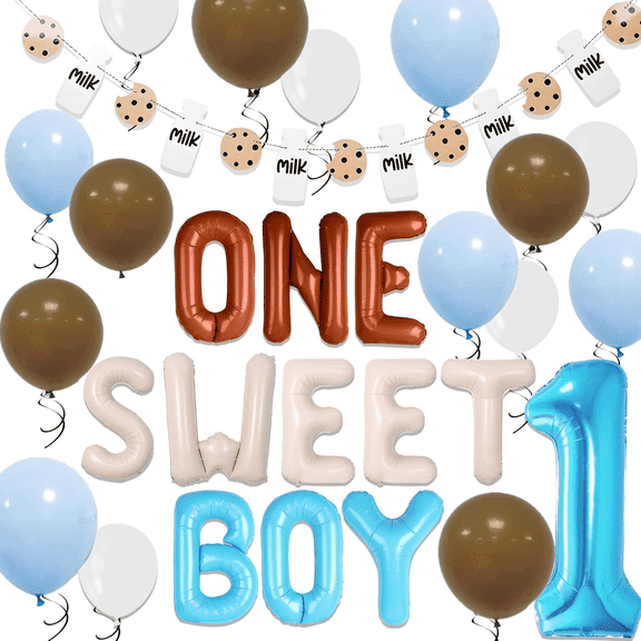 1st Birthday Party Decorations Sweet Theme Decor Set - Letter Balloons, Number Balloon, Latex Balloons & Banner