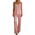 thumbnail image 2 of VONCOS Womens Soft Modal 2 Piece Pajama Set with Lace Trim Breathable Lightweight Lounge Sleepwear Casual Nightwear Pink,Size L, 2 of 9