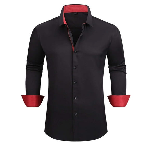 SNOWSONG Long Sleeve Shirts for Men, Men's Spring & Fall Casual Lapel Shirt Buttoned Shirt Mens Button down Shirt, Dress Shirts for Men, Big and Tall Shirts for Men Black L