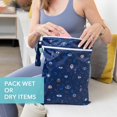 thumbnail image 3 of Waterproof Wet Bag for Baby, Travel, Swim Suit, Cloth Diapers, Pump Parts, Pool, Beach, Gym Clothes, Toiletry, Hook to Stroller, Daycare, Zipper Reusable Wetdry Packing Pouch, Beige Check, 3 of 5