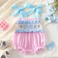 thumbnail image 2 of TOWED22 Newborn Baby Girl Romper Sleeveless Square Neck Plaid Print Strawberry Embroidery Jumpsuit Infant Summer Outfits Pink,12-18 M, 2 of 8