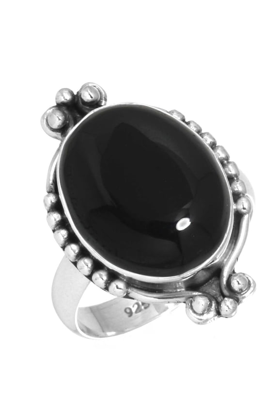 925 Silver Ring For Women - Teens Real Black Onyx Stone Silver Ring Size 7 July Birthstone Boho Silver Ring Size 7 Gift For Wife On Wedding 925 Silver Jewelry With Gemstone