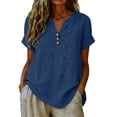 thumbnail image 2 of Embroidered Cotton Linen Tops Peasant Tops For Women Flowy Tops For Women Cotton Boho Tops Peasant Blouse Boho Peasant Gauze Blouses Short Sleeve Henley Tops Womens Gauze Tops Gauze Shirts Blue XL, 2 of 9