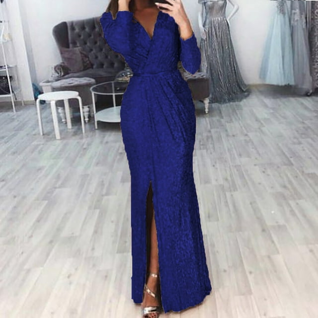 zanvin Robes Formelles pour Femmes, Mode Femmes Décontractée Robe à Manches Longues Col en V Jupe, Robe de Vacances, Bleu