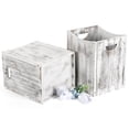 thumbnail image 3 of 5.3 Gallon Rustic Wood Trash Can Wastebasket with Handles, White-Brown, Set of 2, 3 of 8