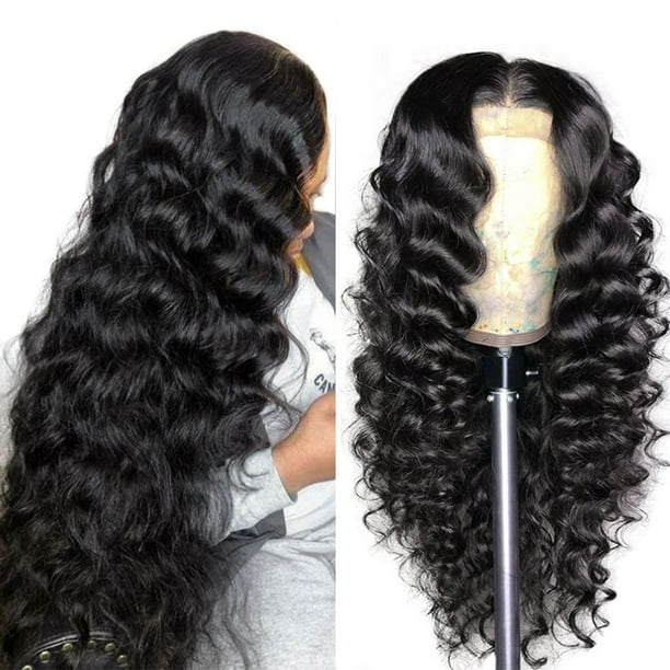 HOTBEST Lace Front Closure Wigs Loose Human Hair Wigs High Density Black -  Walmart.com