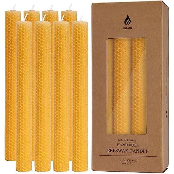 8PCS 9" Hand-Rolled Beeswax Taper Candles, Real Pure Beeswax, Handmade Honeycomb Candles, Flat Top, Brown Raw$$Home Decor, Kitchen, & Other