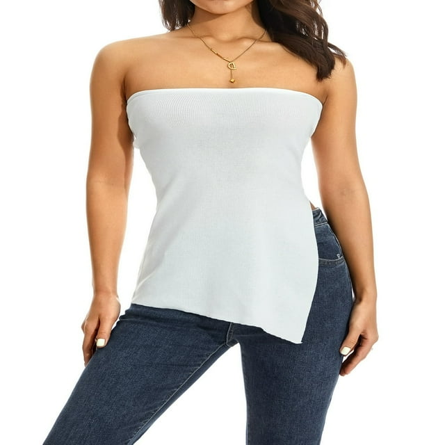 Été Décolleté Bandeau Tube Tops Casual Femmes Sans Manches Dos Bustier Tops Rue Parti Club