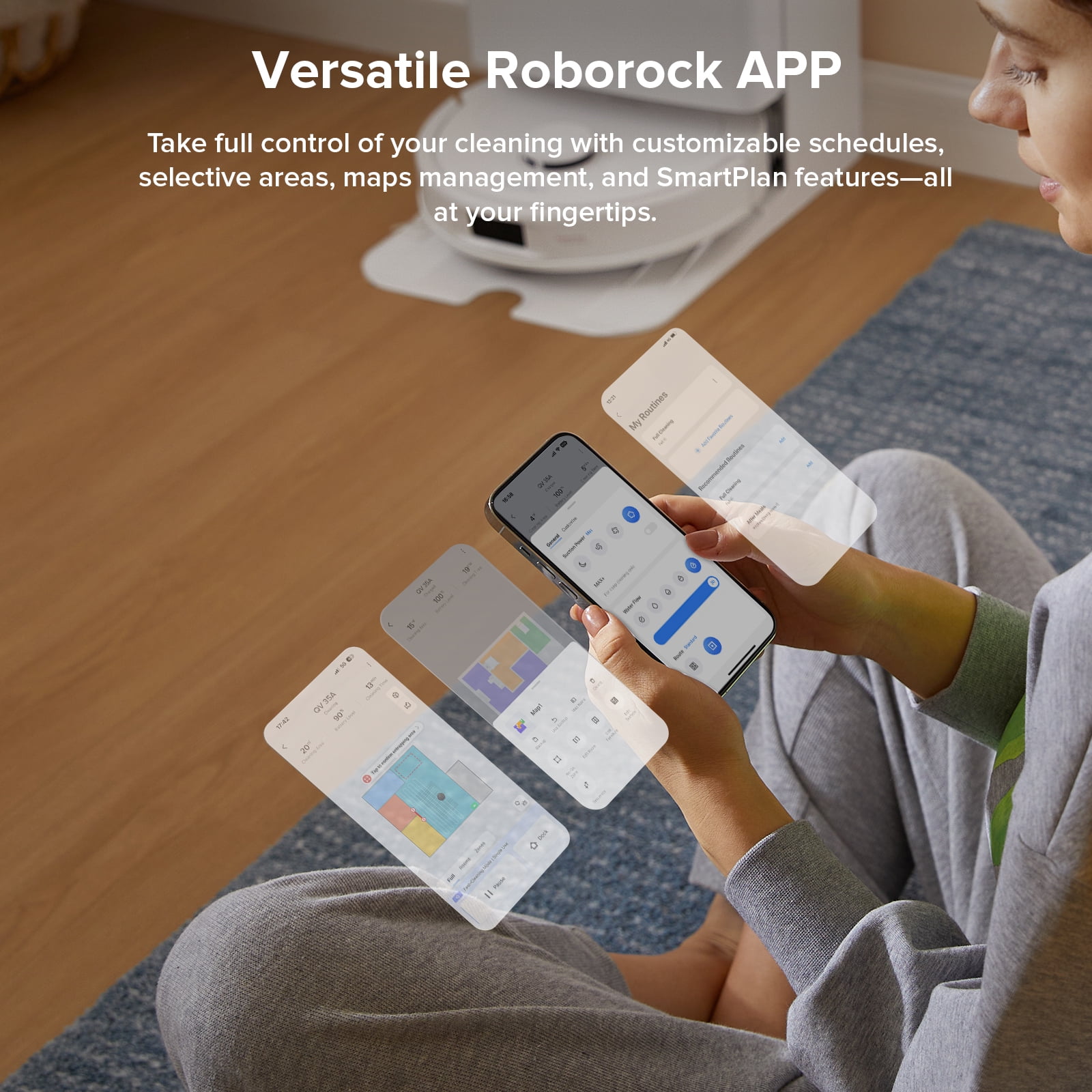 Roborock Qrevo Series Robot Vacuum and Mop, Auto Mop Washing&Drying, 8000Pa Suction, Self-Emptying, Anti-Tangle Brushes, Smart Obstacle Avoidance (QV 35A)