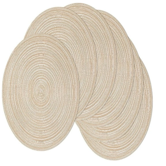 Round Braided Placemats Set of 6 Cotton Polyester 15 inch Round Place Mats for Kitchen Dining Table Non Slip Heat Resistant Table Mats (Beige, 6)