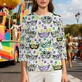 thumbnail image 4 of Xuyuer Mardi Gras Printed Shirt - Ladies' 3/4 Sleeve Crewneck Top for Festival Celebrations, Carnival Themed Parties, Vibrant Holiday Seasonal Fashion & Eye-Catching Parade Ready Apparel, 4 of 9