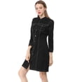 thumbnail image 2 of INSPIRE CHIC Robe-Chemise Ajustée en Denim pour Femmes à Manches 3/4 Boutonnée, 2 of 6