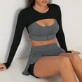 thumbnail image 3 of Women's Yoga Clothing Suit Fashion Long Sleeve Top Double Layer Shorts High Elastic Sportswear For Running Fitness, 3 of 3