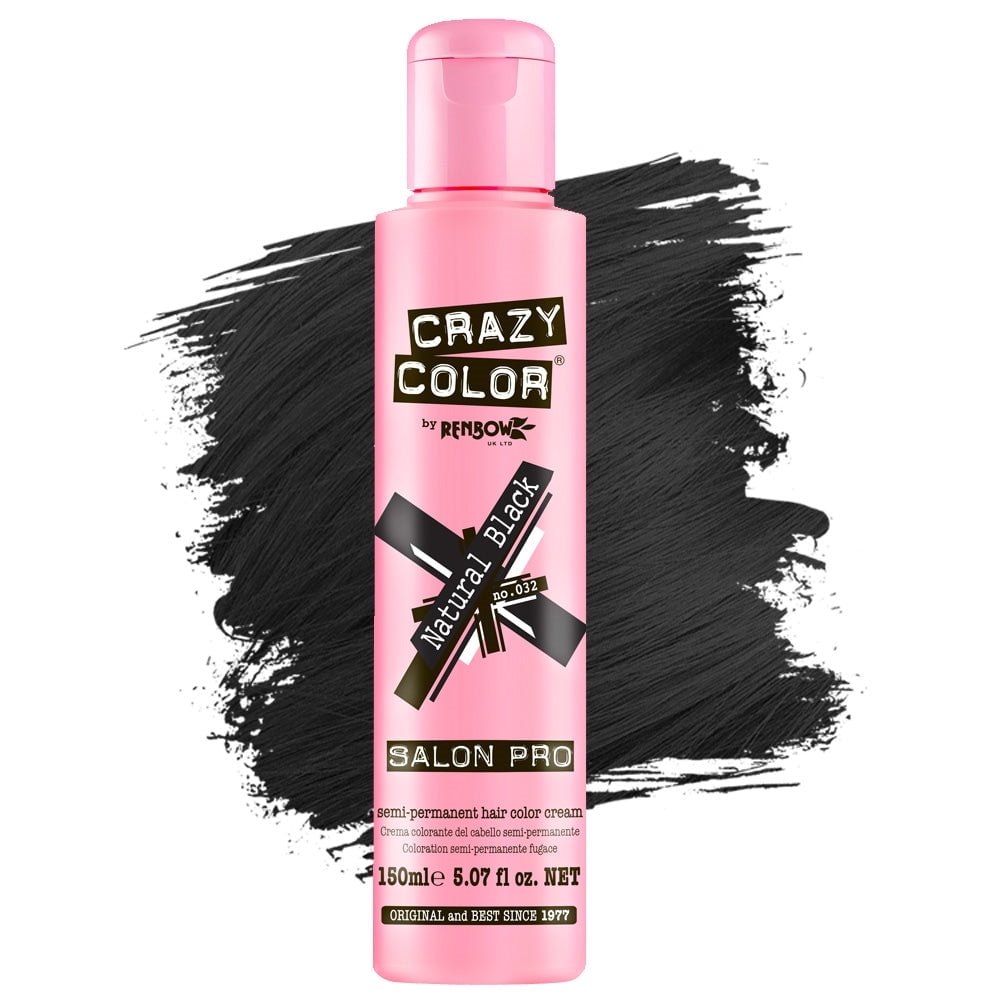 [ 2 PACK ] CRAZY COLOR - Semi Permanent Hair Color [ #032 Natural Black ] 5.07 Oz. * BEAUTY TALK LA *