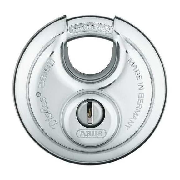 Padlock, Keyed Alike, Partially Hidden Shackle, Disc Stainless Steel Body, Steel Shackle, 1 in W