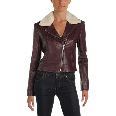 Shearling Leather Coat - Veda Womens Nova Leather Shearling Motorcycle Jacket