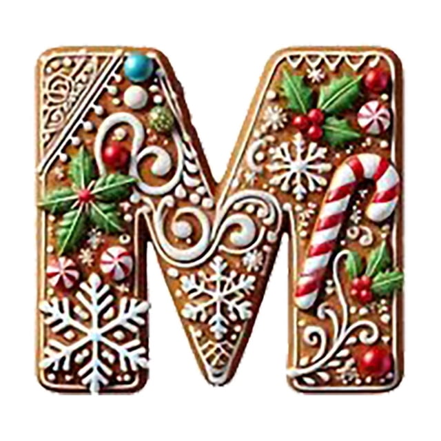 26 adornos con letras del alfabeto para el árbol de Navidad. Colgante con letra inicial M y diseño de bayas. Mini adornos colgantes para fiestas DIY.