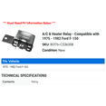 thumbnail image 2 of A/C & Heater Relay - Compatible with 1975 - 1982 Ford F-150 1976 1977 1978 1979 1980 1981, 2 of 2