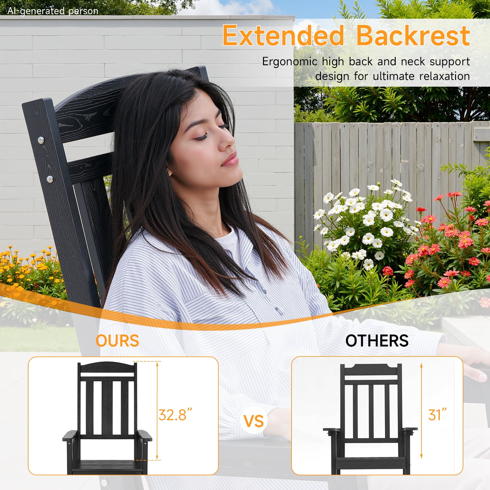 Dovov Outdoor Rocking Chair, All Weather Porch Rocker HDPS Patio Rocking Adirondack Chair for Patio Garden Lawn Balcony Porch Backyard Deck