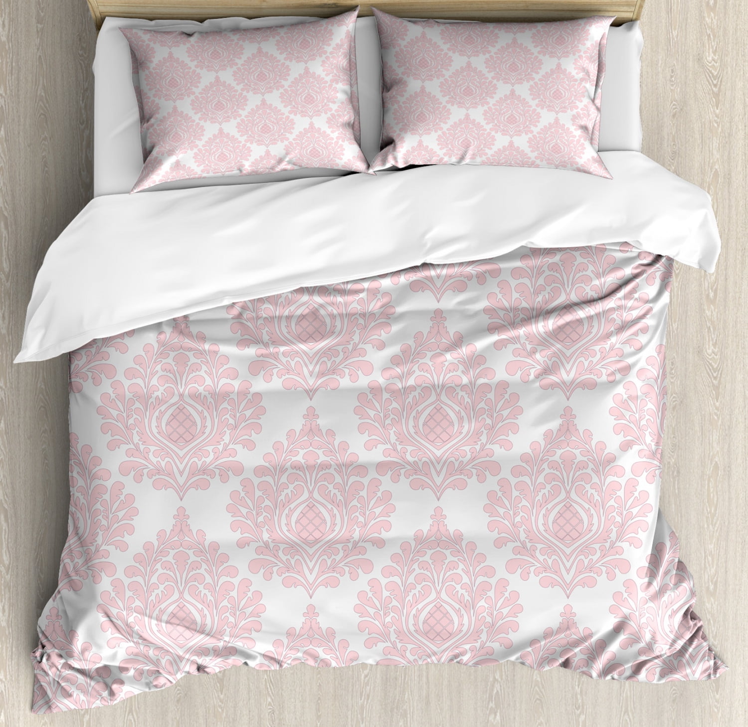 Damask Duvet Cover Set, Damask Pattern Royal Motif Baby Pink Floral