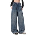 thumbnail image 2 of Coerni Casual Pants Big Kids Girls' Thin Denim Wide Leg Pants Loose Drawstring Jeans Summer Daily Casual Trousers for Outdoo Play, 2 of 9