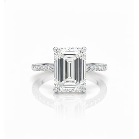 Jewelerix Hidden Halo Moissanite Engagement Ring 10K White Gold Vermeil Proposal Ring Women’s Dainty Emerald Cut Anniversary Gift Ring