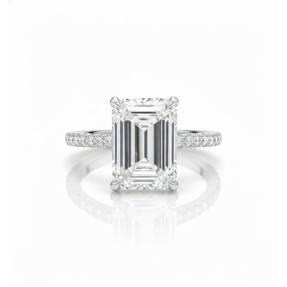 Jewelerix Hidden Halo Moissanite Engagement Ring 10K White Gold Vermeil Proposal Ring Women’s Dainty Emerald Cut Anniversary Gift Ring