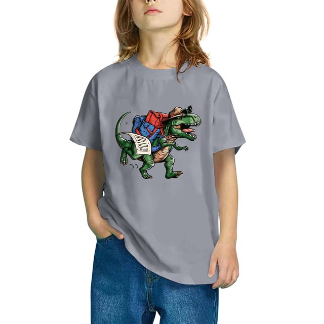 RXIRUCGD T-shirt en Coton pour Tout-Petits Enfants Garçons Filles Mode Mignon Col Rond Imprimé Tee Manches Courtes Haut ( Gris, Taille : 5 Ans )