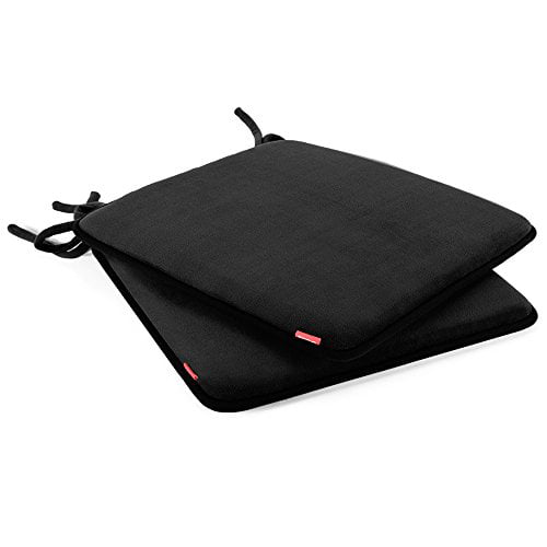 16 Square,Velvet Black Shinnwa Dining Chair Pads,2 Pack Non Slip Memory Foam Kitchen Chair Cushions Pads with Ties and Gripper Backing