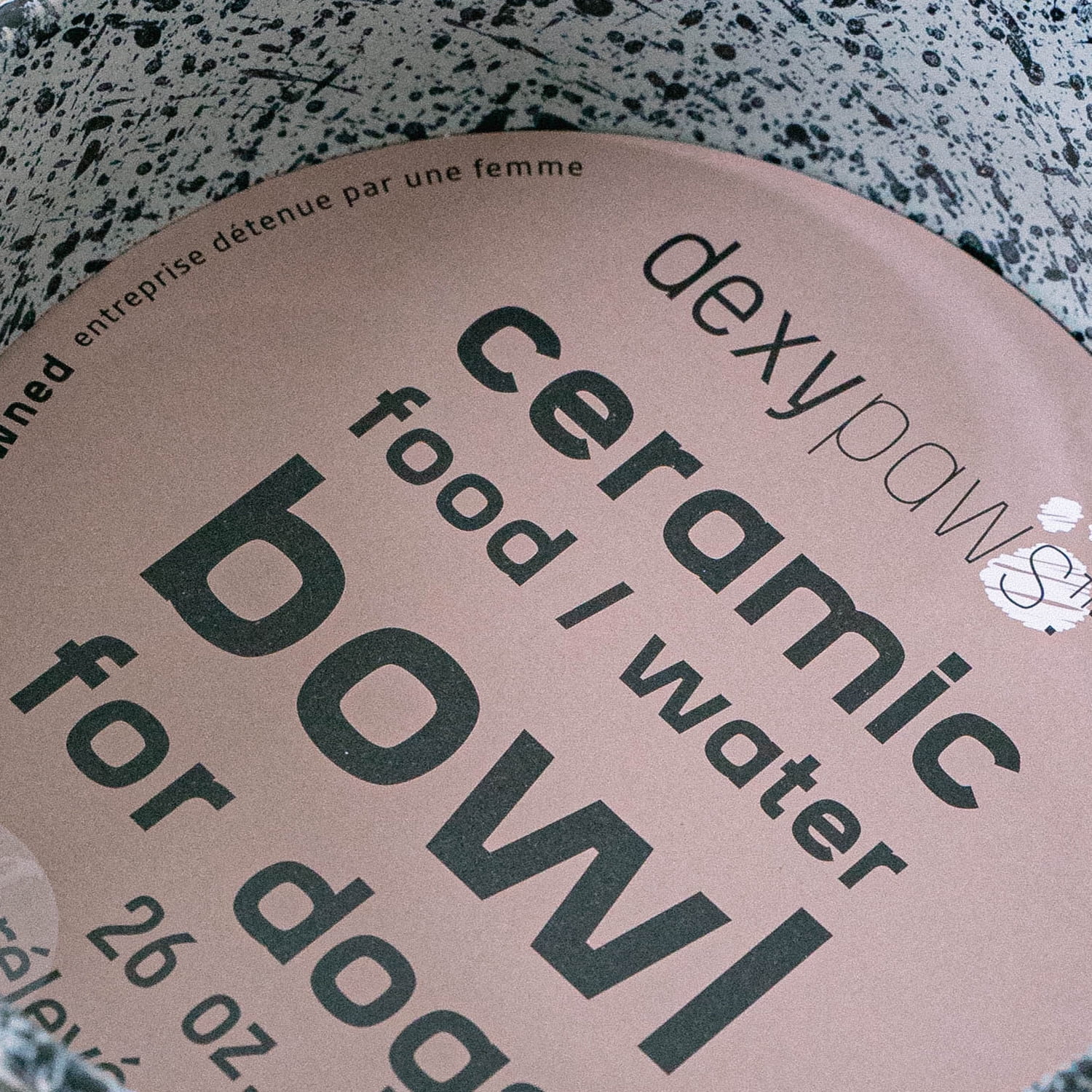 Dexypaws: Ceramic Dog Bowl: Salt & Pepper - 26oz - Pet Feeding Dish, Meals Food & Water, Dishwasher Safe, Non-Toxic, Non-Tip Design, Stylish Paw Print