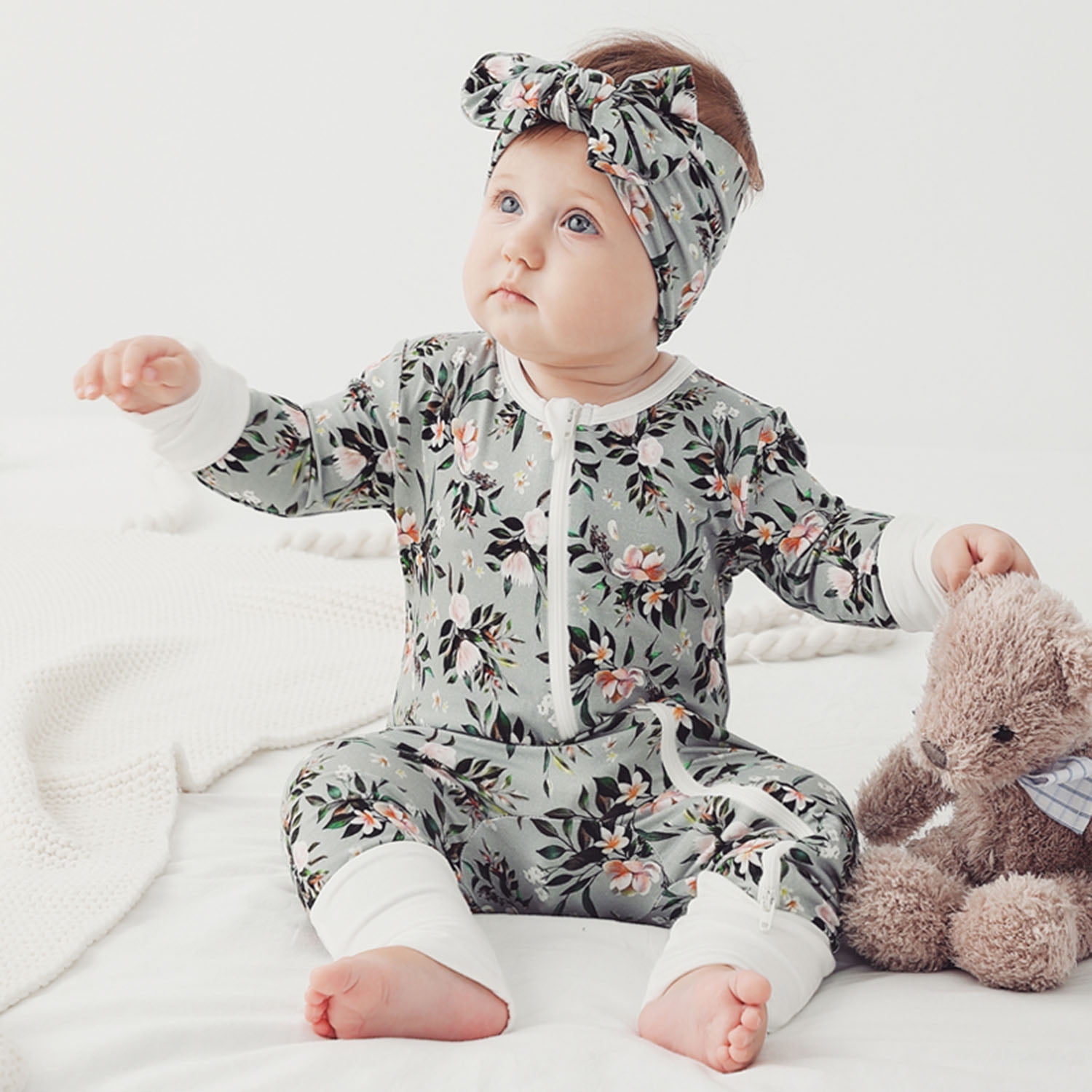 CubbieMoon Baby Pajamas 2-Pack - Bamboo Viscose, 2-Way Zip, Fold-Over Mittens & Feet (0-24 Months)