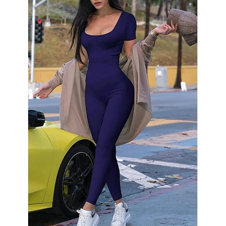 

2024 Spring and Summer New Women‘s One-piece Short Sleeve Solid Color Sexy Slim One-piece Fashion Activity Street One-piece Suit