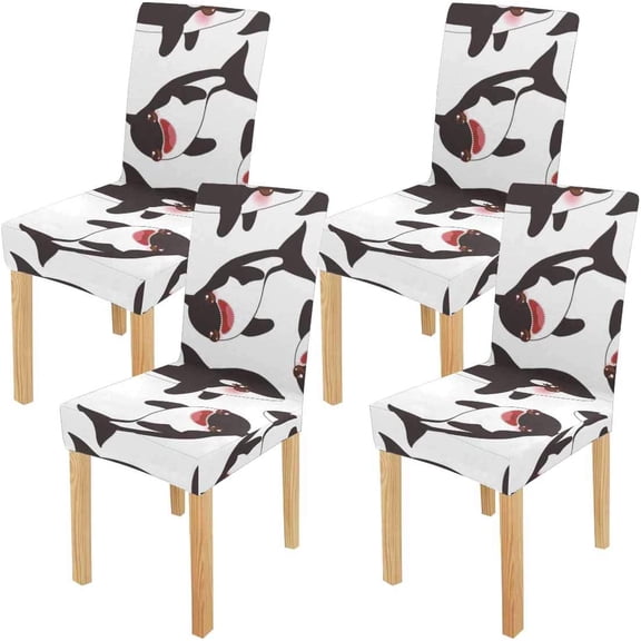 FMSHPON Cartoon Grampus Orca Whale Stretch Chair Cover Protector Seat Slipcover for Dining Room Hotel Wedding Party Set of 4