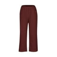 thumbnail image 4 of ShomPort Cotton Linen Pants for Women Wide Leg Elastic Waisted Casual Summer Trousers Loose Comfy ted Lounge Pants (Red 16), 4 of 6