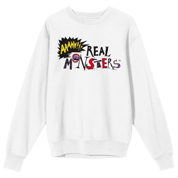 Aaahh!!! Real Monsters Classic Logo Juniors White Long Sleeve Sweatshirt-Medium
