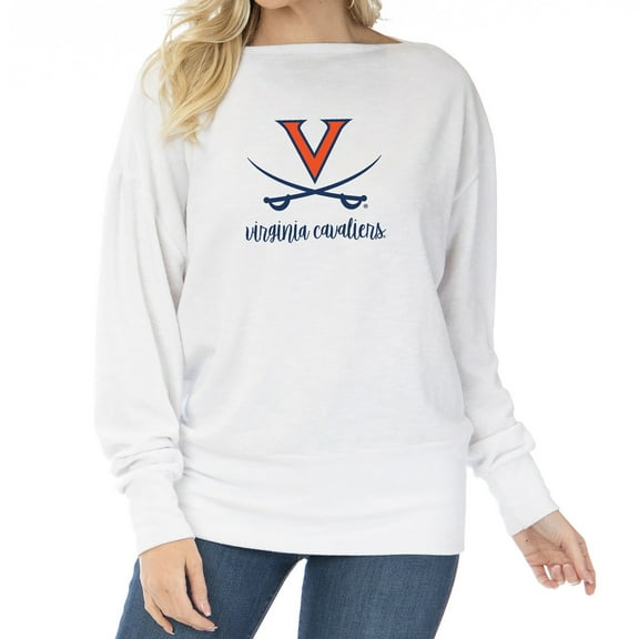 Women's White Virginia Cavaliers Lainey Ribbed Tunic Tri-Blend Pullover Sweatshirt