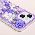 thumbnail image 4 of Funda brillante con correa para iPhone 14 Plus, de lujo, con purpurina, diamantes de imitación, cristales brillantes, rosas, flores, perlas, pulseras florales, funda protectora suave para mujeres y, 4 of 8